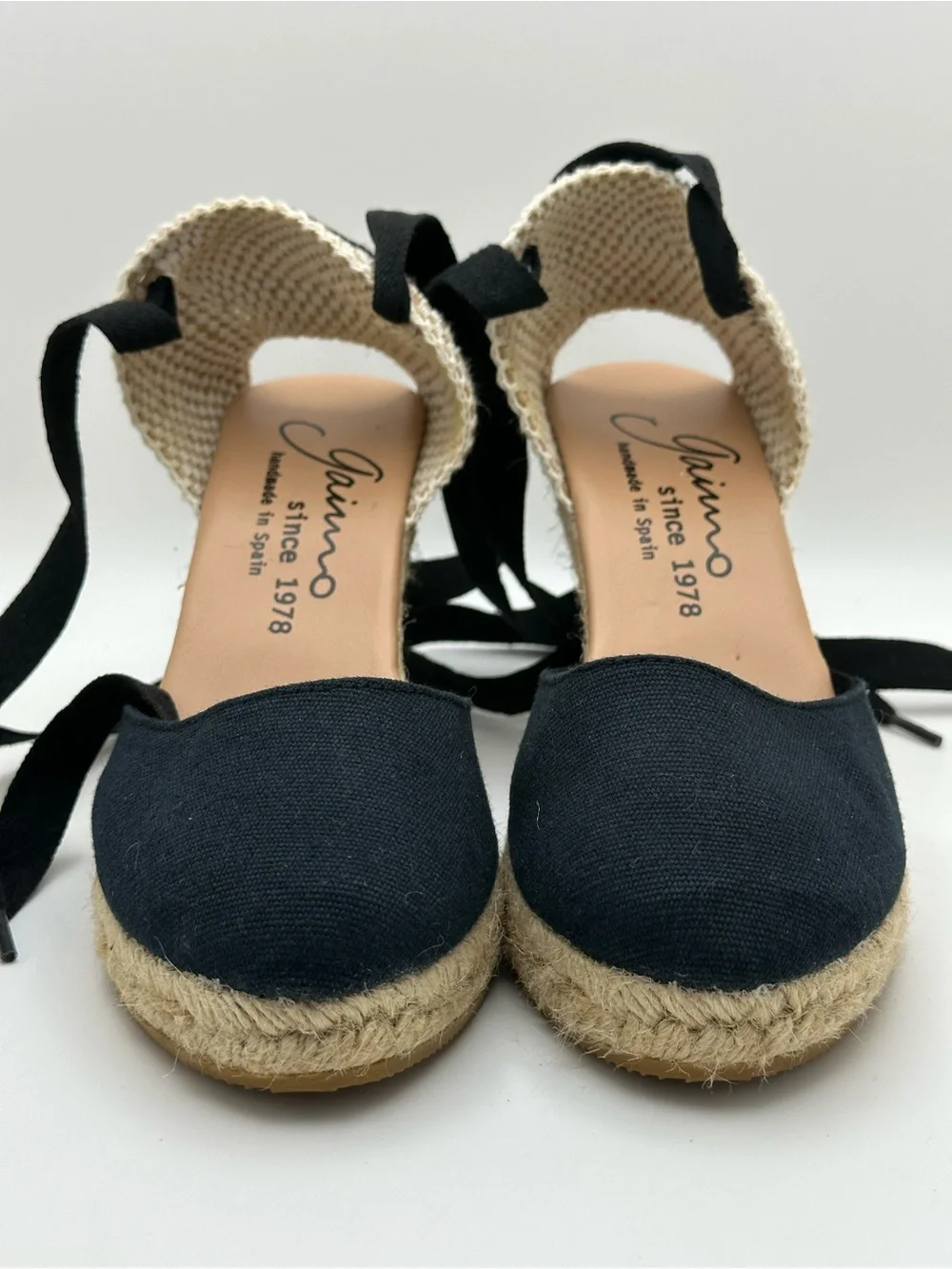 Gaimo Spain Closed Toe Women’s Black Espadrille Wedge Sandals with Ankle Wrap